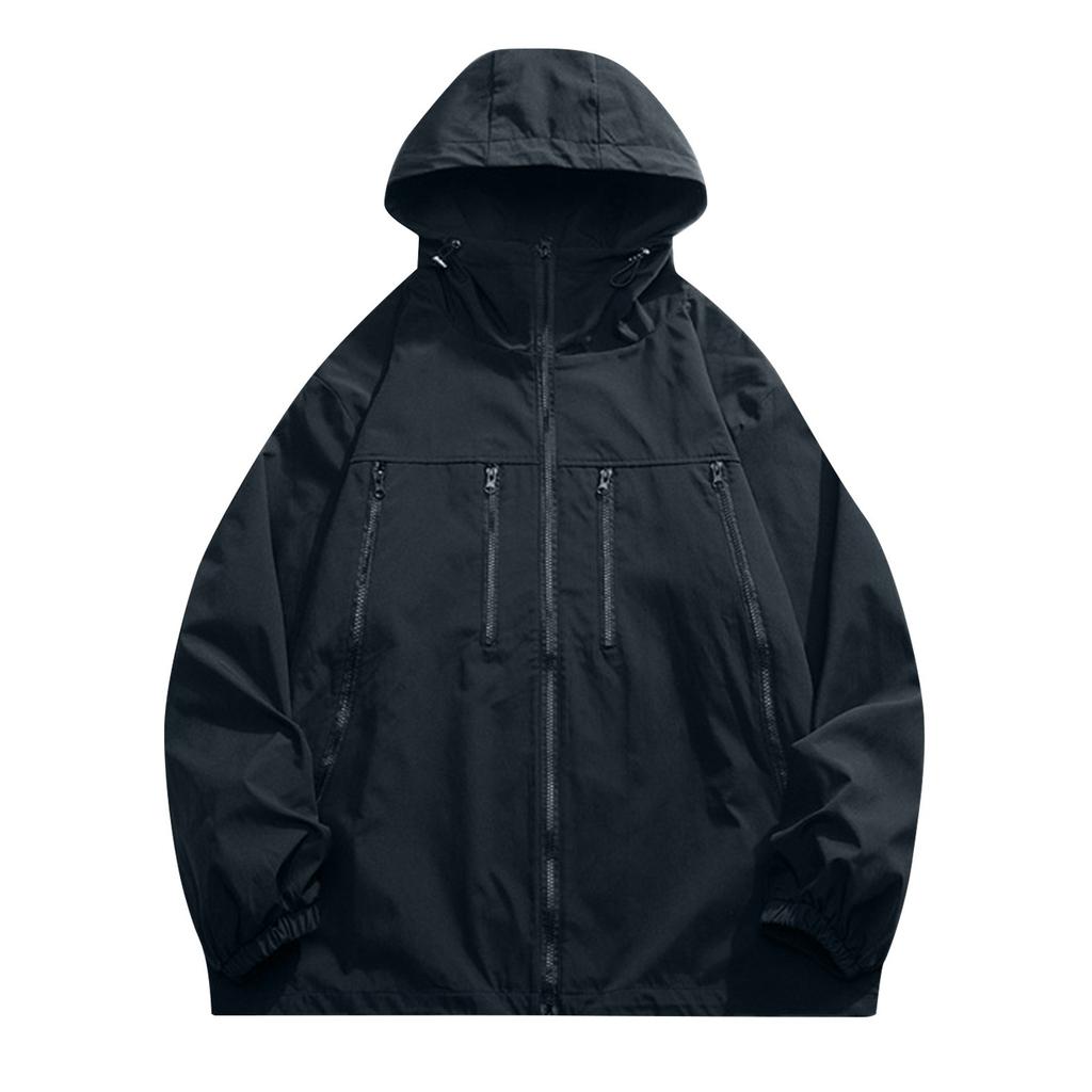Men's Casual Sports Jacket Waterproof Lightweight Hooded Hiking Golf Raincoats With Pockets