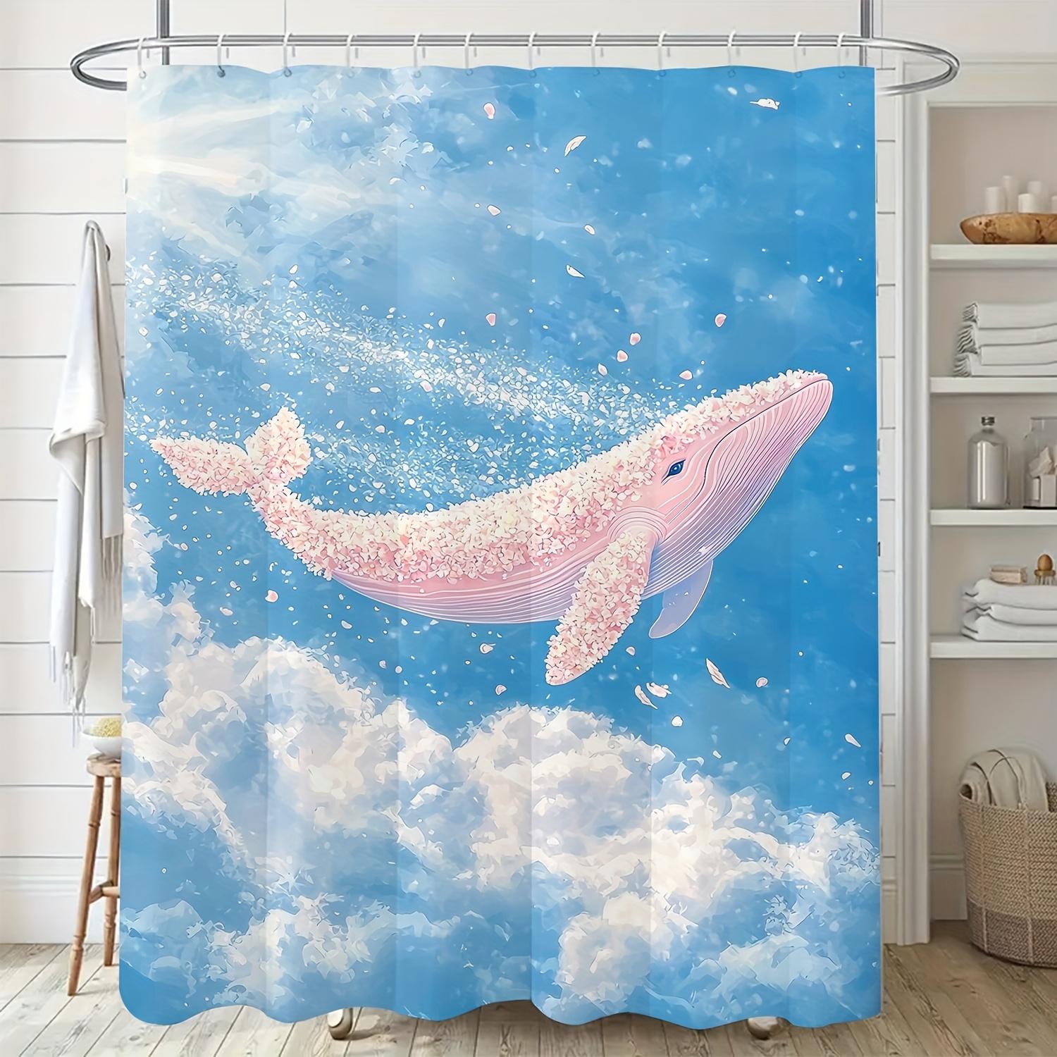 

1pc Whimsical Pink Whale Shower Curtain - Modern Nordic Style, Digital Print with Hooks, Machine Washable Polyester, Ideal for 90x180cm35x71in