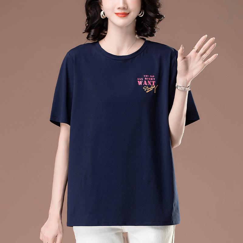 

Women s Summer Plus Size Cotton T-Shirt - Loose Fit, Tummy Control, Half-Sleeve XXXXL королівський синій колір