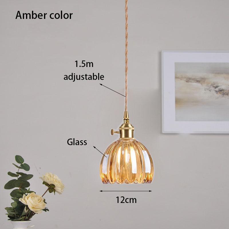 Retro Modern Glass Flower Twisted String Pendant Lamp Dining Room Bedroom Bedside Pendant Lamp With Built-in Switch Lighting