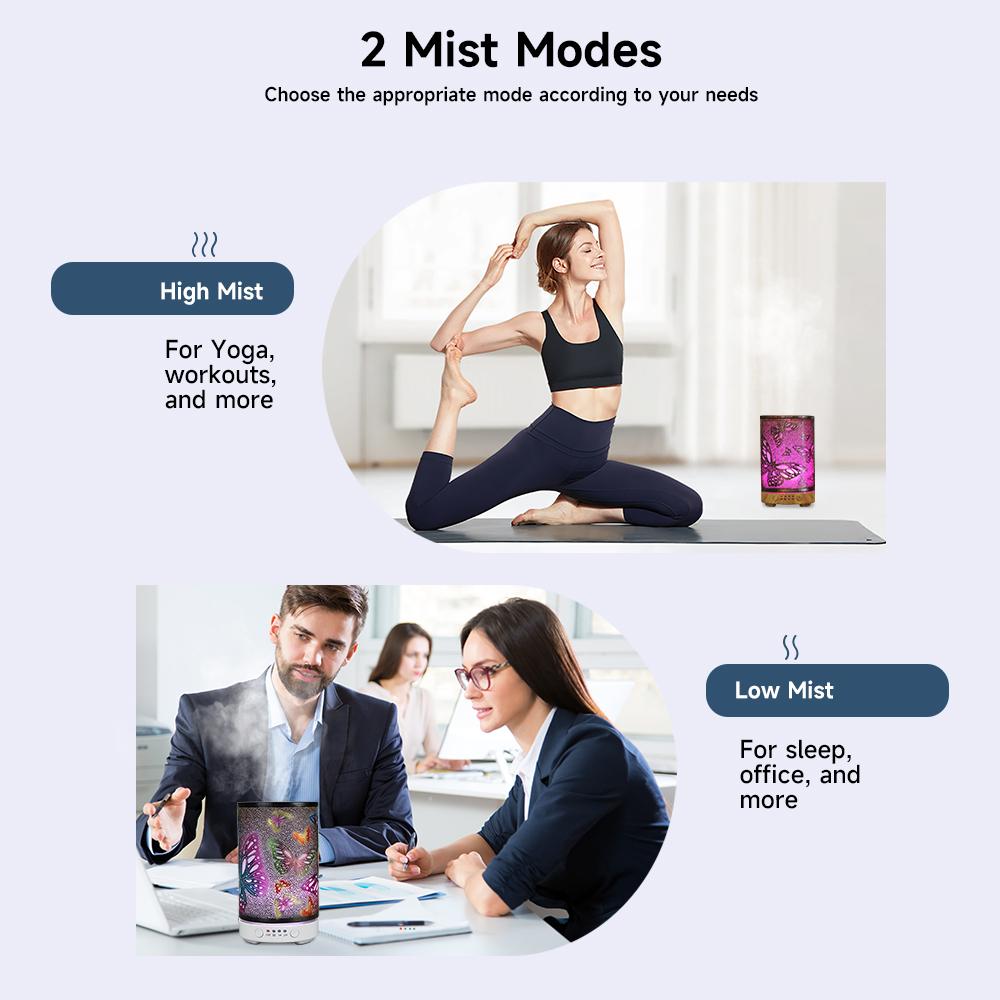 100ml Scent Diffuser Timing Function Colorful Butterfly Electronic Ultrasonic Air Humidifier Mist Maker with LED Night Lights