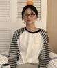 Sseomweeobeoteo Niro Stripe Raglan Long Top - Ivory(Navy)