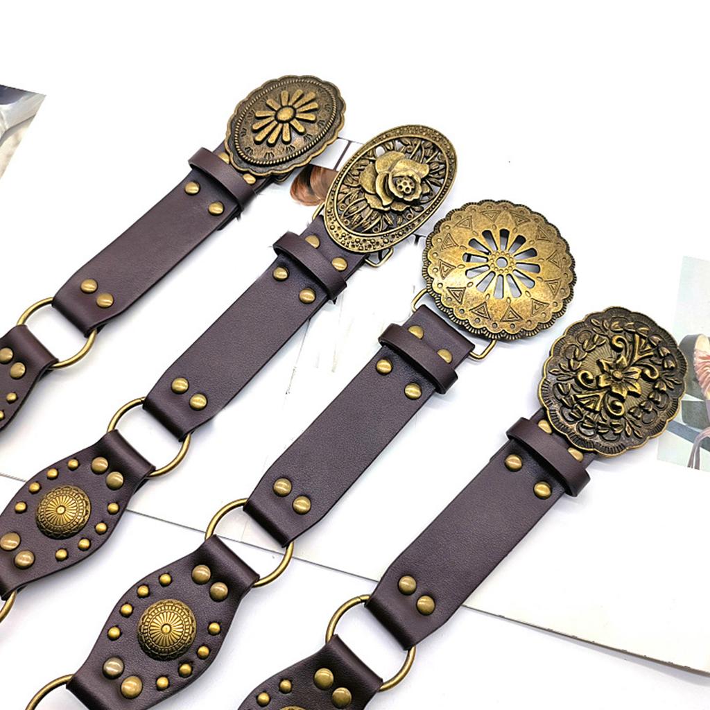 Waist Belt Engraved Buckle for Cowboy Cowgirl with Flower Vintage Belt Hot Girl WaistChain Studded Sexy Oversize Belt