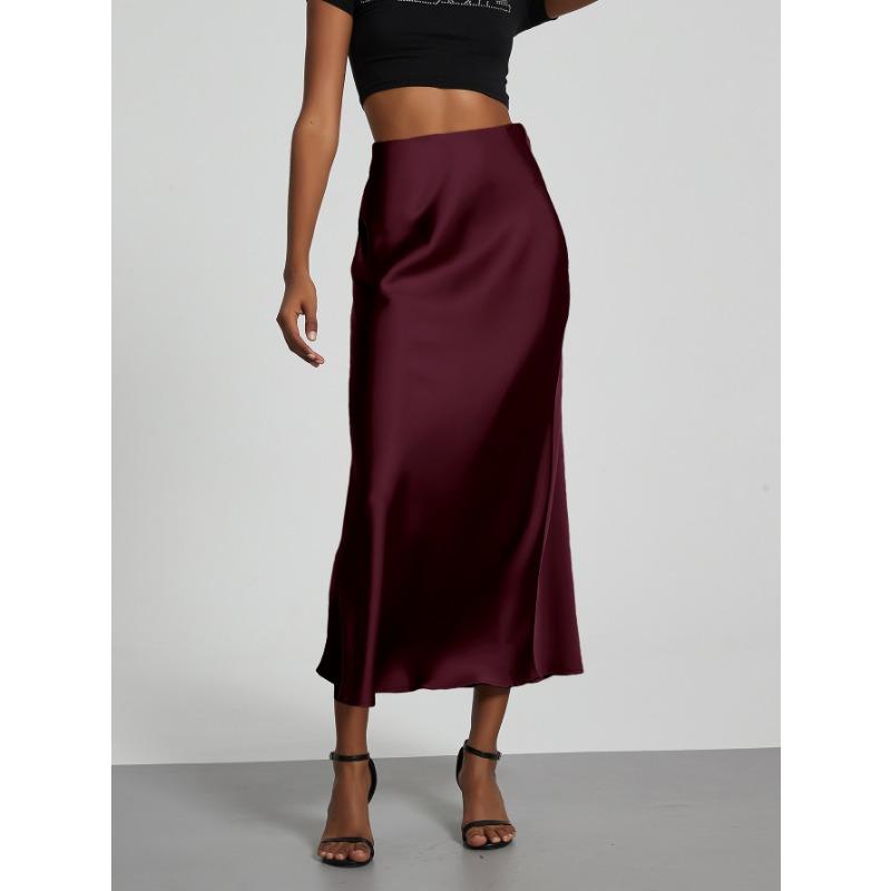 

Женская темпераментная элегантная шелковистая атласная юбка, утягивающая юбка L темно-красного