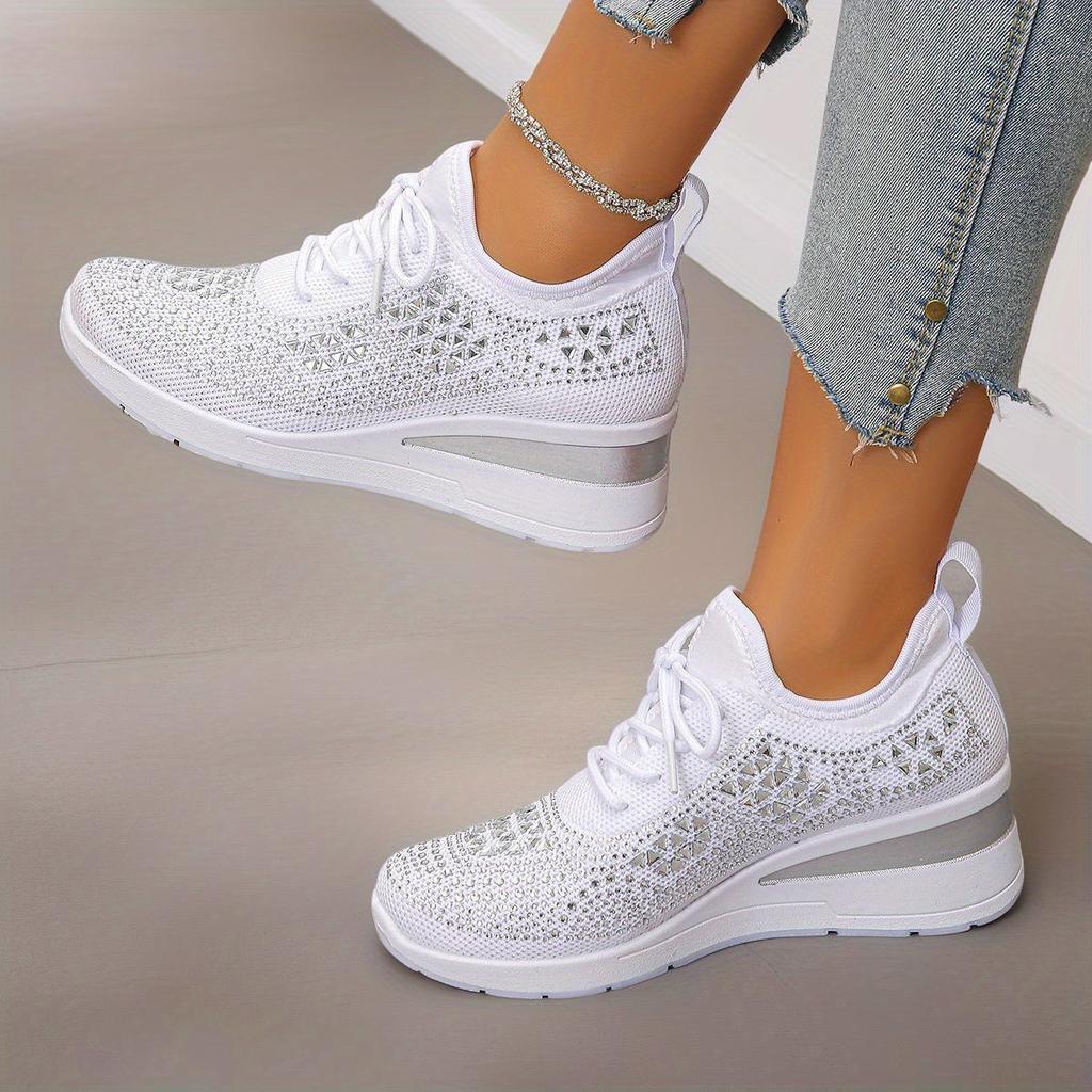 Rhinestone-embellished Lace-up Women's Casual Shoes Low-top Athletic Style for Daily Commuting Comfortable Fit