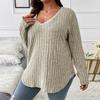 Warm Soft Knitted Blouse Women Long Sleeve V Neck Loose Pullover Casual Top Irregular Hem Plus Size Fall Winter