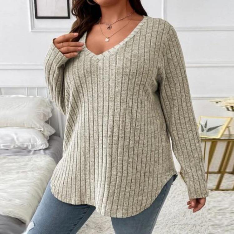 Warm Soft Knitted Blouse Women Long Sleeve V Neck Loose Pullover Casual Top Irregular Hem Plus Size Fall Winter