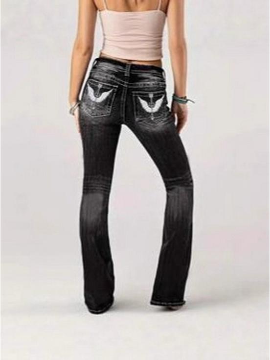 Dámské univerzální evropské a americké úzké rozšířené trendy dlouhé džíny jednobarevné