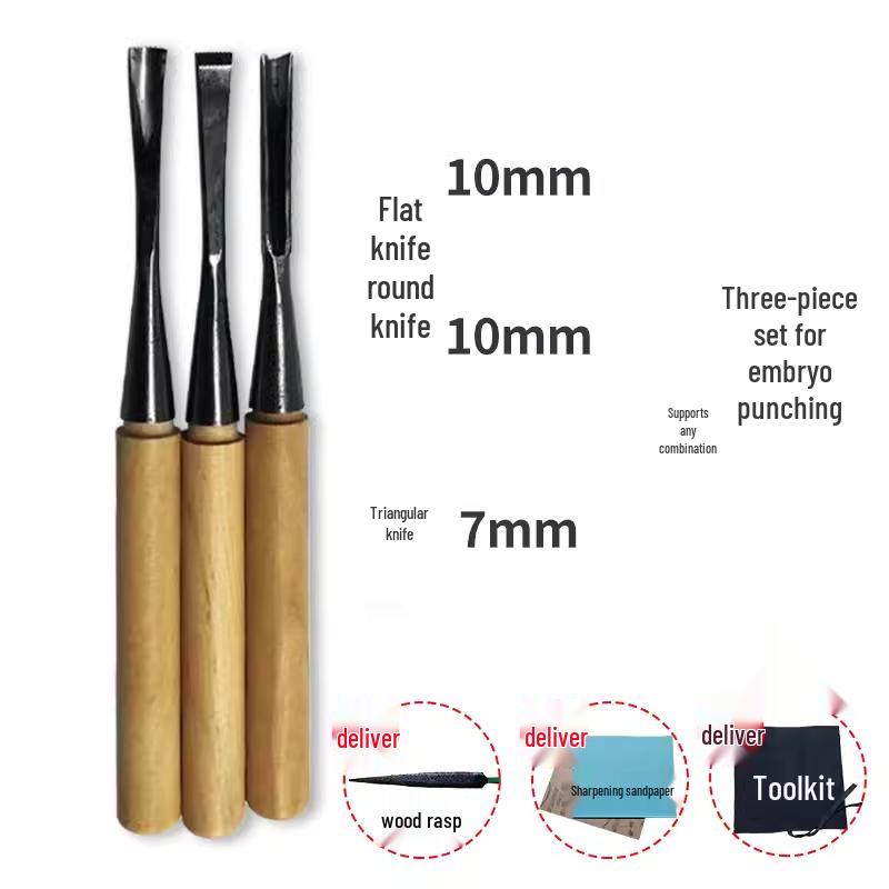 Dongyang Handmade Wood Carving Knife Set: Root, Flower, and Roughing Shaping Chisels.