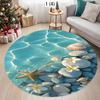 Nordic Coastal Round Rug Soft Carpet Area Rug Bedroom Non-Slip Floor Mat Teal Ocean Wave Design for Living Room Kidsroom