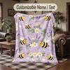 Bee Floral Garden Theme Throw Blanket Custom Name Text Personalized Blanket Soft Cozy Blanket for Home Sofa Bed