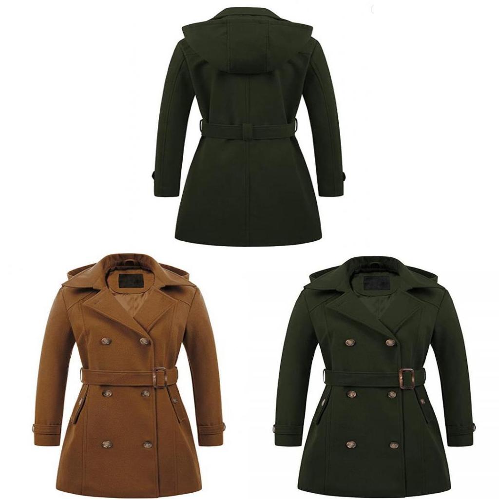 Cappotto da Donna in Lana con Cappuccio e Toppe per Autunno Inverno Abbigliamento Casual