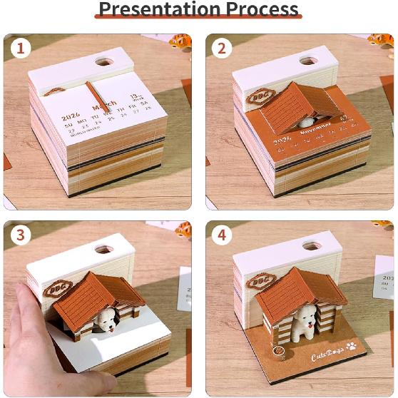 3D Calendar 2026, Time Piece Calendar 2026, Tear-Away 3D Paper Art Notepad With LED Lights, Creative DIY Paper Carving Memo Pad, Perfect for Home or
