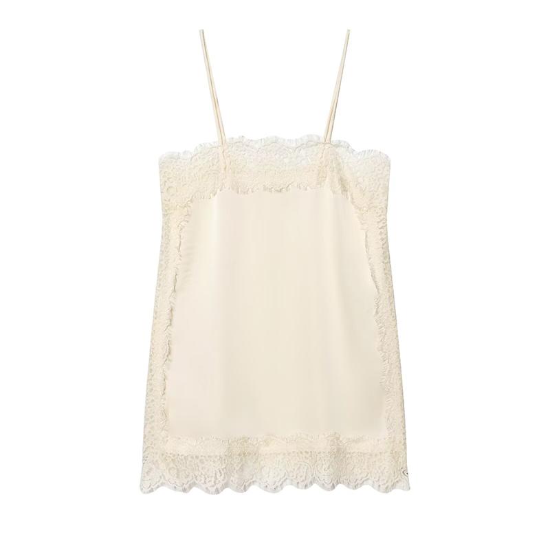 Women Satin Lace Camisole Top Sleeveless Spaghetti Strap Silk Lace Trim Cami Top 2026 Summer Sexy Tank Top Streewear