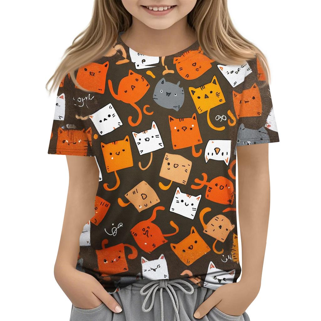 Children's Printed Round Neck Short Sleeved Casual T-shirt