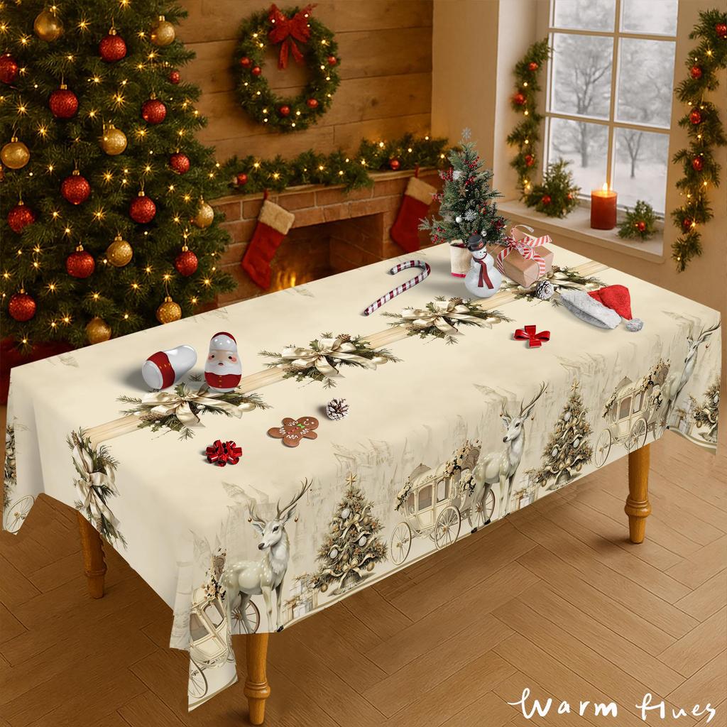 Christmas Tablecloth Snowman Reindeer Holiday Dining Table Cover Dustproof Festive Xmas Party Home Decoration