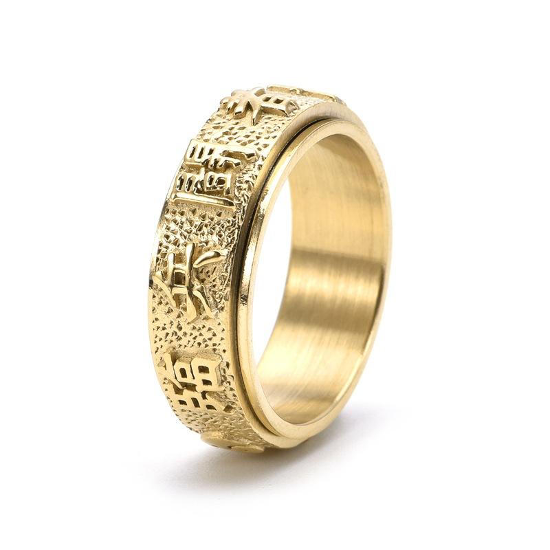 Yin-Yang and Eight Diagrams Nine-character Mantra Ring for Men Stainless Steel Ring Punk Vintage Jewelry New