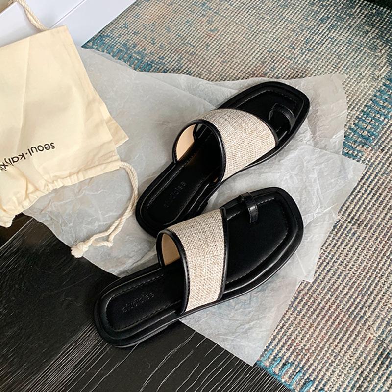 

Виноградная мать того же стиля, одно слово с плоским дном, закрывающий носок, кожаные крутые тапочки, женские, для ношения летом на морском отдыхе, пляжные тапочки 40 чёрный