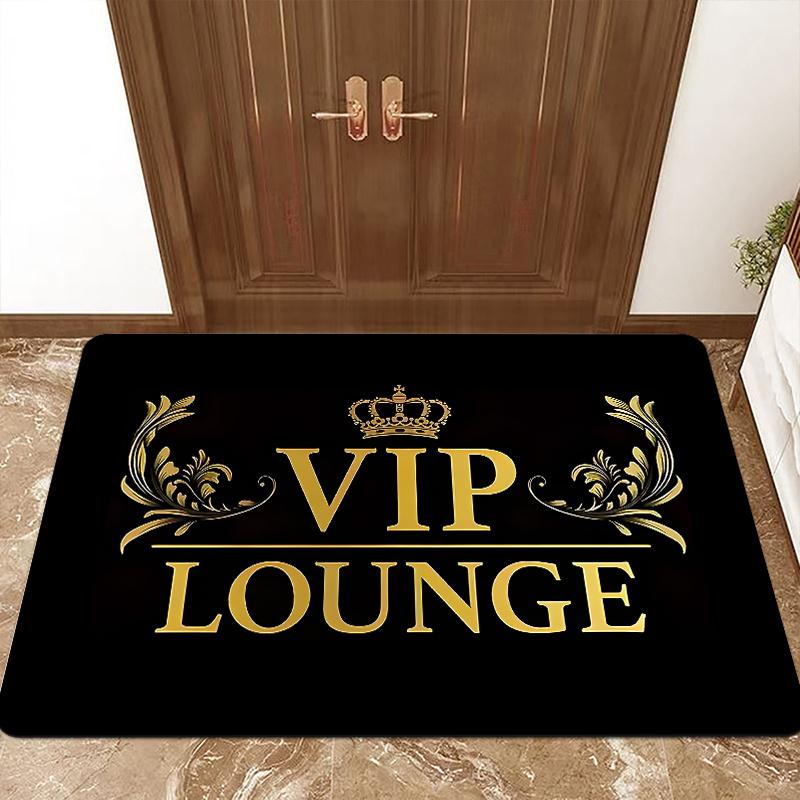 

VIP Lounge Doormat Luxury Black Gold Letter Pattern Elegant Home Decor Carpet Soft Non-Slip Welcome Mat for Front Door 40x60cm