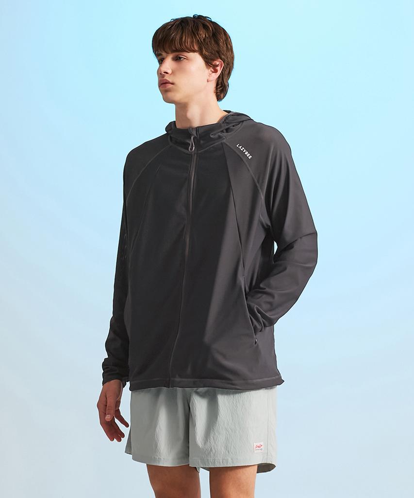 Leijibi [Set] Techflow Performance Hooded Zip-Up Rash Guard + Swim Shorts Set M Charcoal