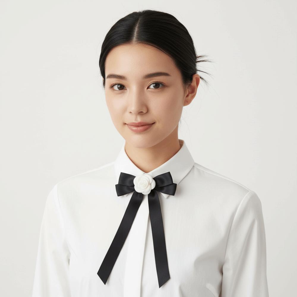 Camellia Black Bow Brooch Pin White Mourning Badge Brooch Fashion Funerals Memorial Pin Funeral