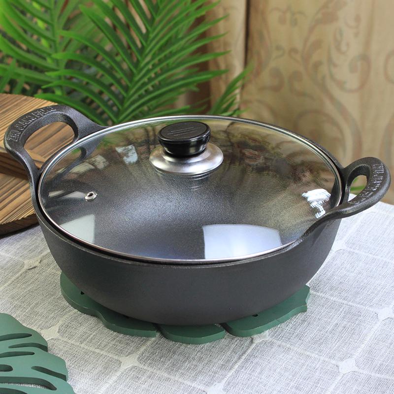 Double-Handled Cast Iron Pot for Stew and Soup, Coating-Free, Induction and Gas Compatible, Thickened Flat-Bottom Frying Pan.