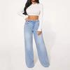 High Waist Light Blue Women's Wide Leg Drawstring Denim Jeans