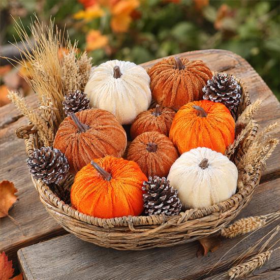 Halloween Holiday Decorative Pumpkins Small Velvet Pumpkin Thanksgiving Table Centerpiece Soft Cool Patterns