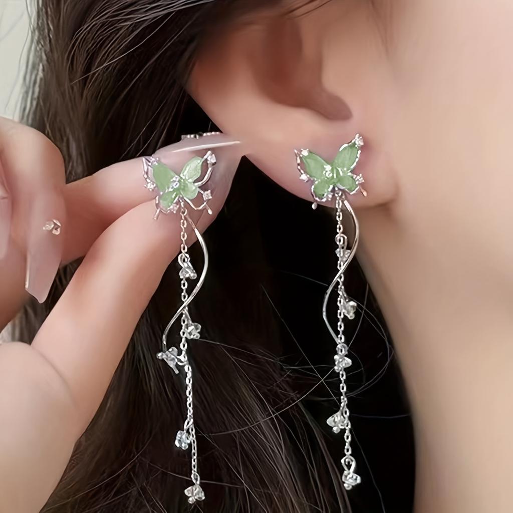 1Pair of Fashionable and Exquisite Butterfly Chain Tassel Sparkling Earrings Pendant, Suitable for Women, Perfect for Birthday Parties