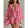 Summer Casual Set For Women With Sleeveless Cardigan And Shorts Made Of Cotton Linen For Relaxed Wear