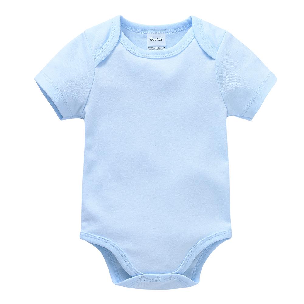 Summer Newborn 100% Cotton Short Sleeve Baby Romper - Plain Color with Snap Crotch, Customizable Print Children's Bodysuit
