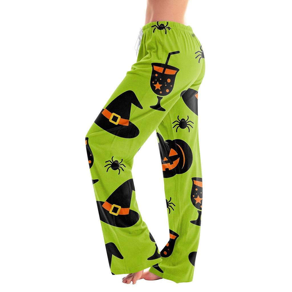 Women's Halloween Print Drawstring Pajama Pants, Comfortable Sleepwear with Elastic Waist