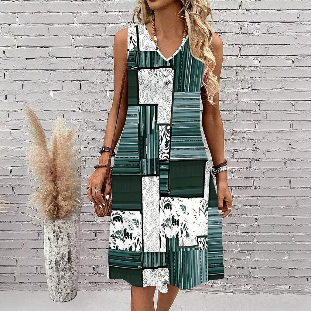 Plus Size V Neck Sleeveless Mountain Woodland Brook Print For Peaceful Nature Retreat