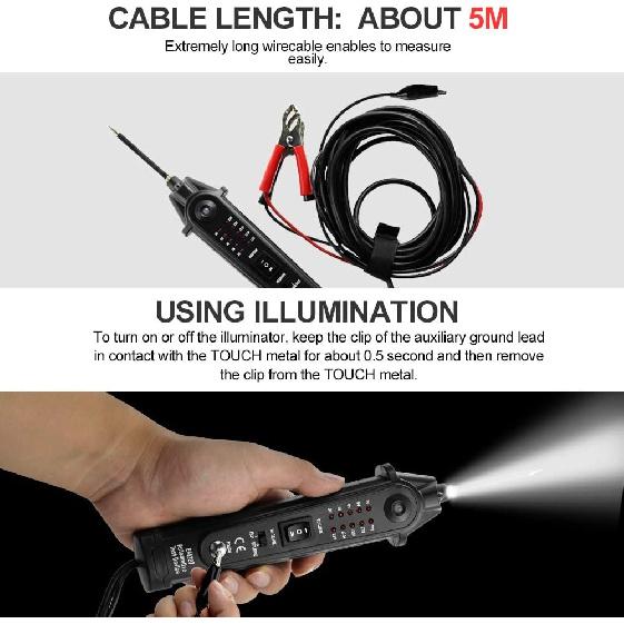 ALLOSUN Автомобильный тестер электрических цепей DC 2-24V EM287 Диагностический прибор для автомобильных электрических систем, Черный