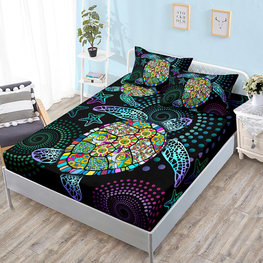 Unterwasserwelt Schildkröten-Set, Laken Dreiteiliges Set, Tagesdecke Kissenbezug, Matratzenschutzhülle