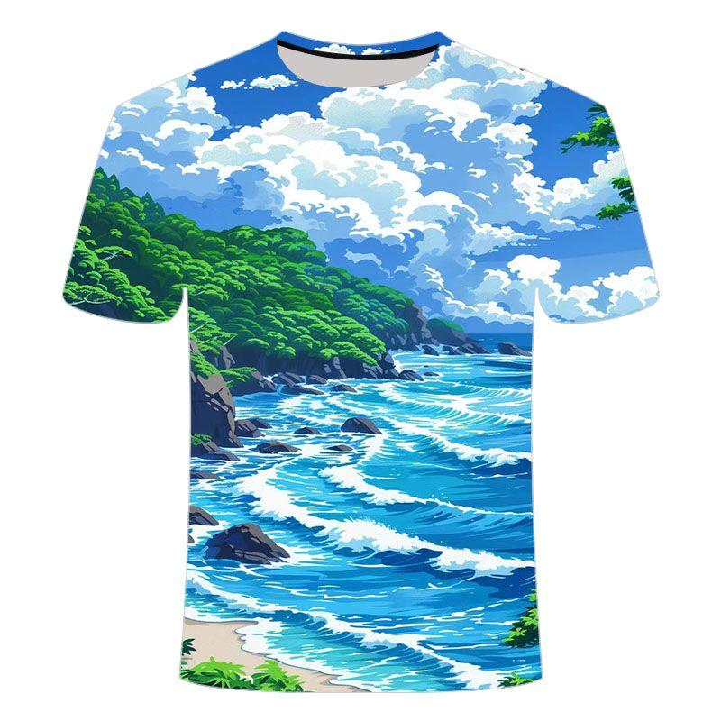 

2024 лето новый анимационный пейзаж серия 3D печать персонализированный модный тренд короткий рукав 6XL