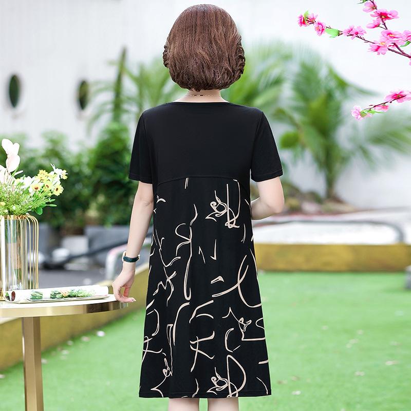 Summer New Mother Dress Medium and Long Skirt Foreign Style Old Woman Thin Temperament Dress