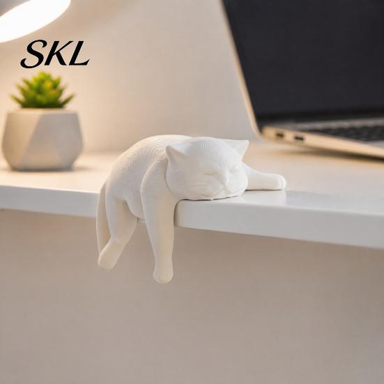 Creative Cat Statue for Tabletop 3D Printed Lazy Figurine, Sleeping Kitten Desk Decor, Cute Animal Modern Ornament Home Office, DIY Paintable