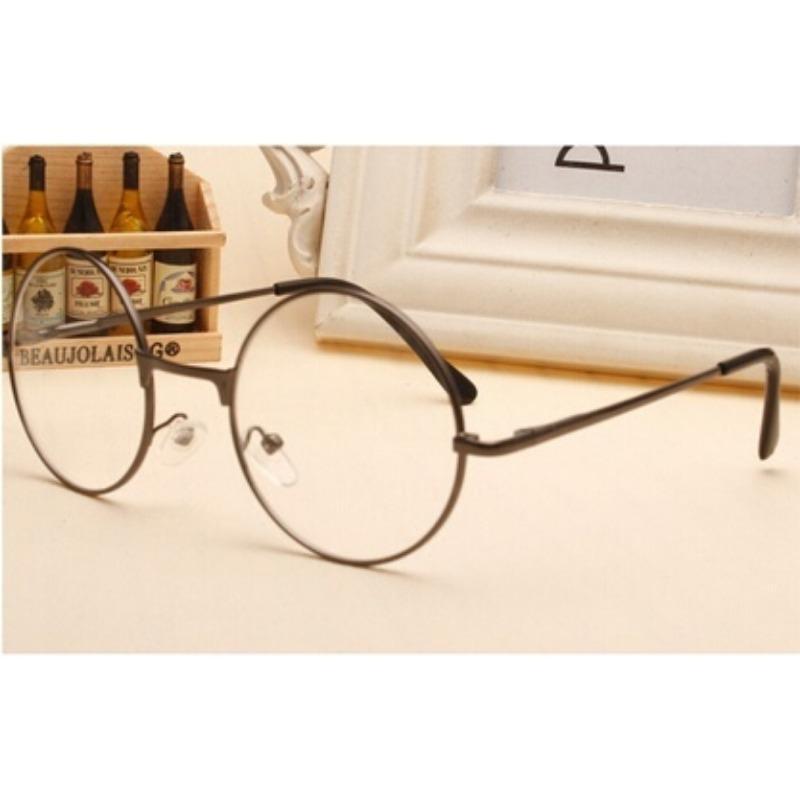 Yeni Tasarım Vintage Kadın Gözlük Çerçeveleri Düz Ayna Büyük Yuvarlak Optik Metal Çerçeveler Kız Çocuk Gözlükleri İçin Kadın Şeffaf Lensli