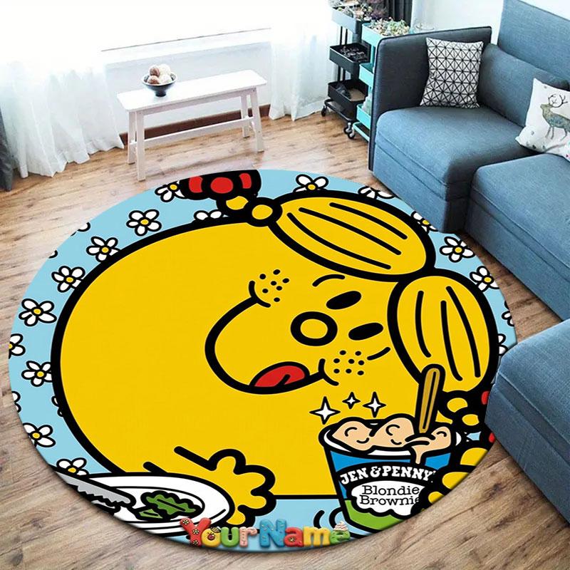 Mr. Men Little Miss Custom Name Round Area Rug,Carpet Rug for Living Room Bedroom Sofa Playroom Decor,Non-slip Floor Mat