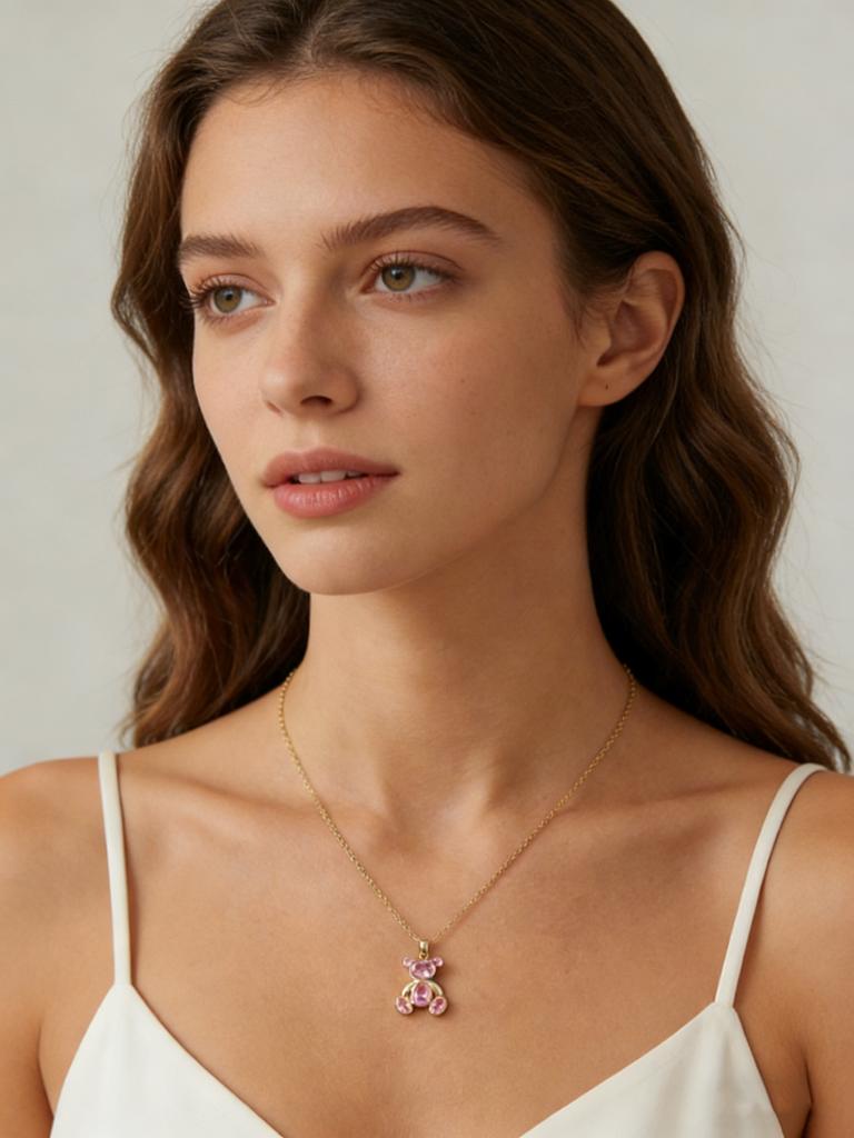 Delicate Cute Pink Zircon Bear Pendant Necklace for Women Girl, Stylish Animal Necklace, Exquisite Luxury Jewelry Accessories