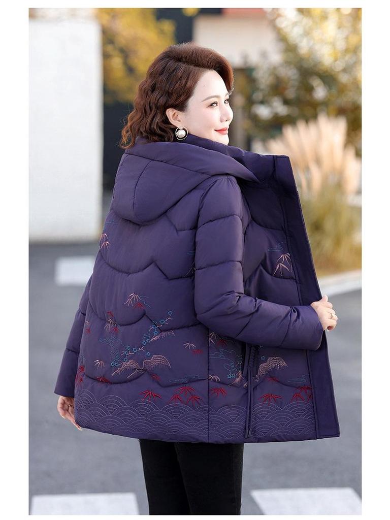 2025 Winter Velvet & Thickened Down Jacket for Elderly Women - Hooded, Warm, and Comfortable for Moms