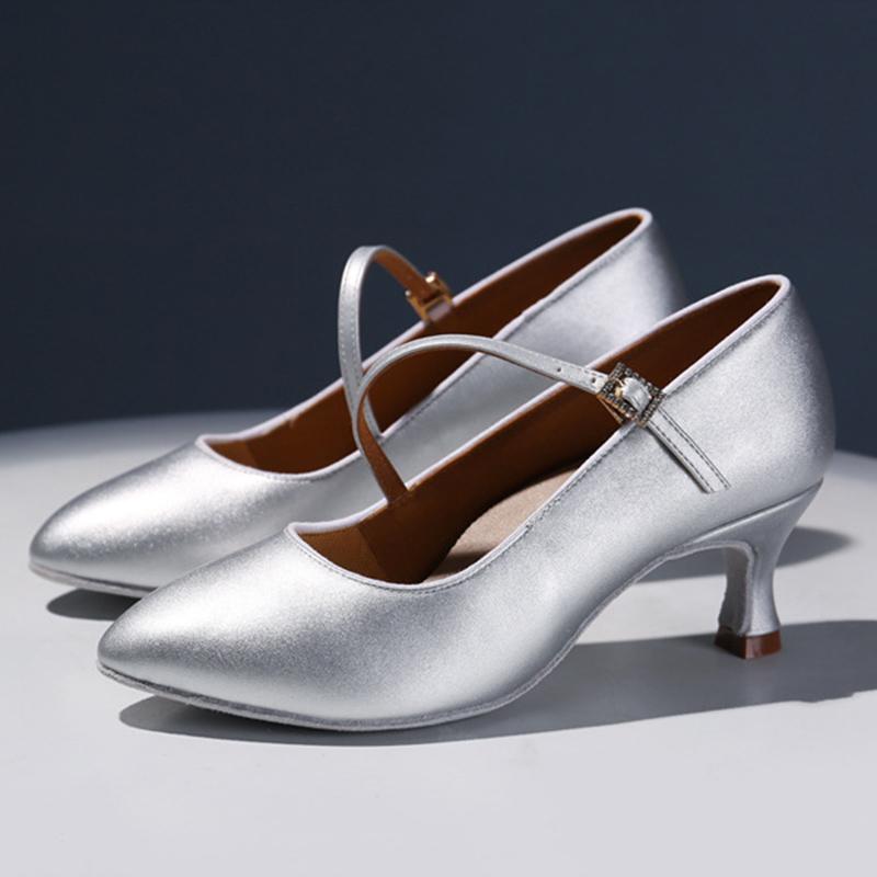 Leather Close Toe Women Modern Dance Shoes Suede Sole Waltz Ballroom Standard Dancing Shoes Heel 6.5cm