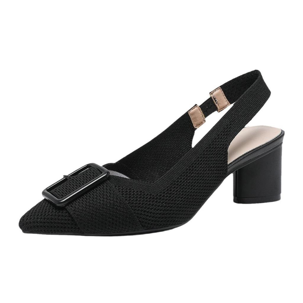 Women's High Heel Sandals Fashion Pointed Toe Knitted Breathable Non Slip Rubber Sole Slingback Shoes Fashion Sexy Dress Pumps