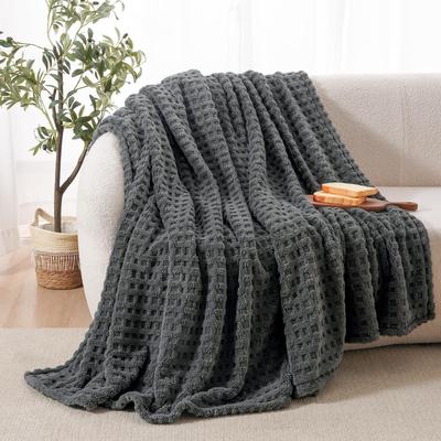 Faux Rabbit Plush Blanket Thick Soft Nap Throw Quilt Double Layer Grid Pattern for Students Home Bed