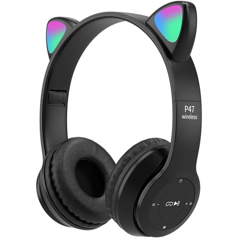Wireless Ear Headphones, Cat Ear LED Light Up Bluetooth 5.0 Foldable Wireless Gaming Headset, Comfortable Ear Headphone