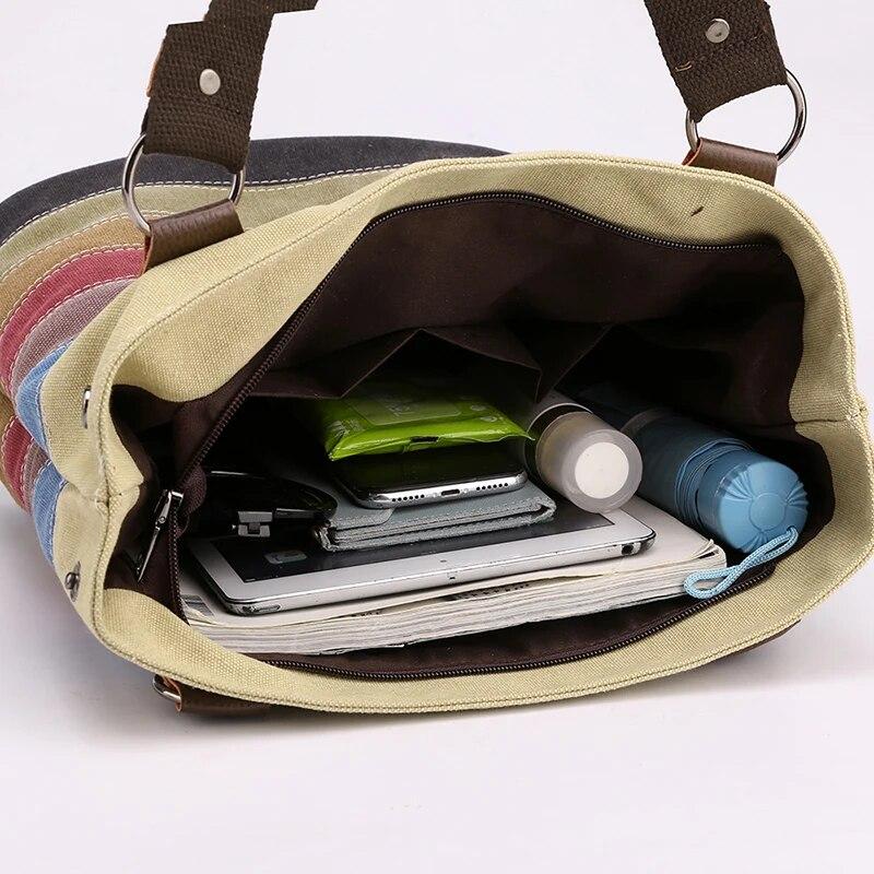 Hohe Qualität Frauen Umhängetasche Weibliche Patchwork Top-Griff Taschen Vintage Gestreiften Leinwand Tasche Damen Tote Tasche Handtaschen