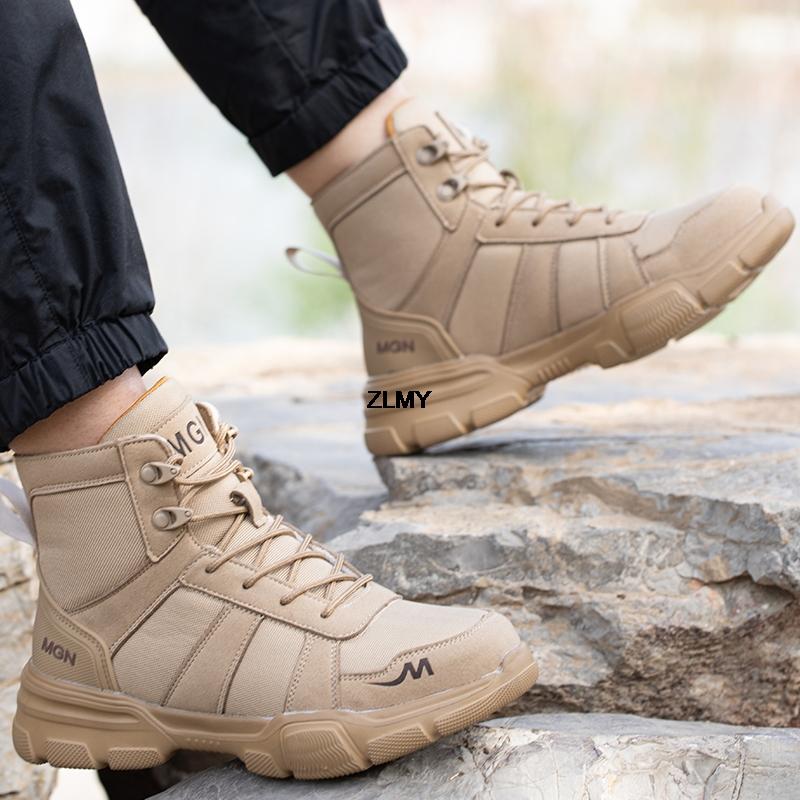 Högklackade herrskor med stålhätta, punkteringssäkra skyddande arbetssäkerhetsstövlar, herr dam lätta industriella arbetsskor plusstorlek