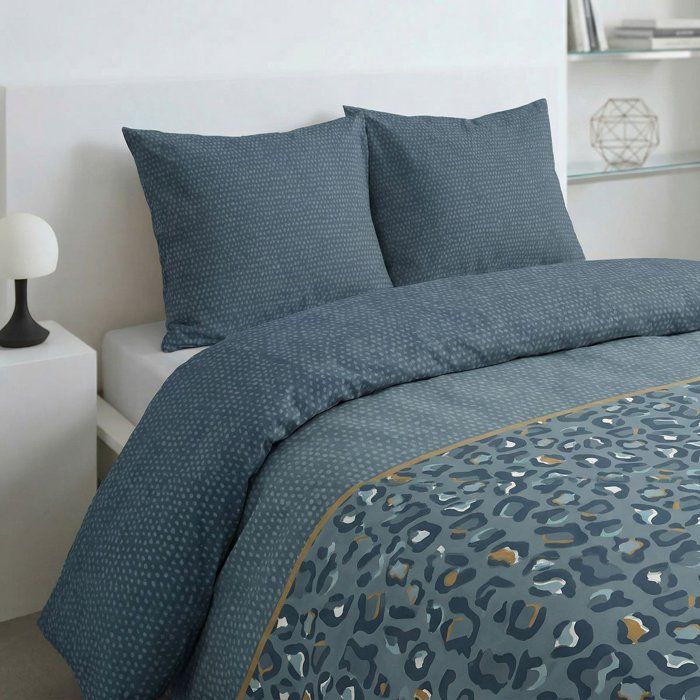 Parure de Lit - 260 x 240 cm - Coton Imprimé Léopard Bleu - TODAY SUNSHINE