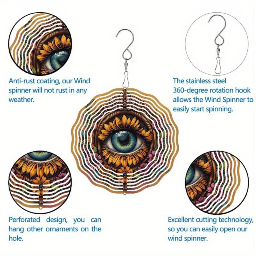 Intricate Mandala-Style Metal Wind Spinner with Floral Design - Durable Outdoor Art for Garden & Patio Decor, No Electricity or Battery Needed